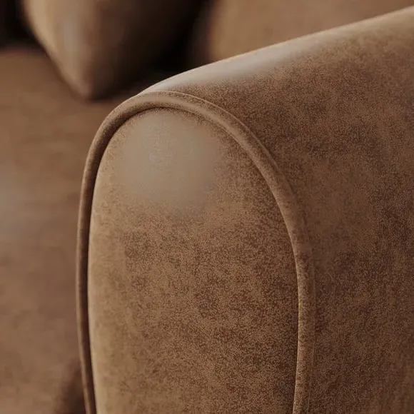 4-Seater Sofa with Roll Arms - Tan, Faux Leather
