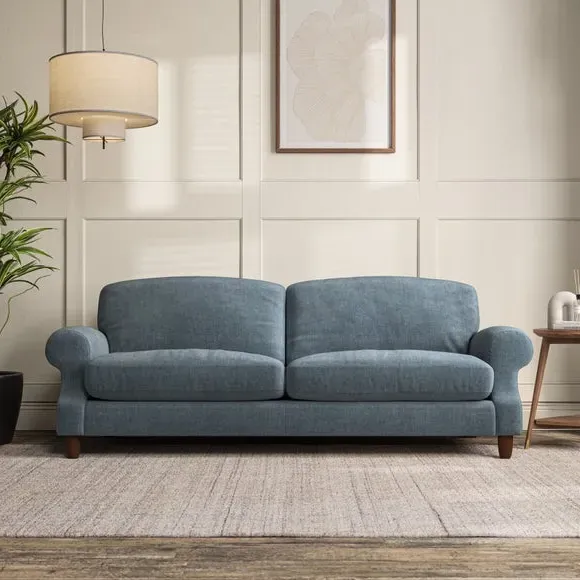 4-Seater Sofa with Scroll Arms - Aqua, Chenille