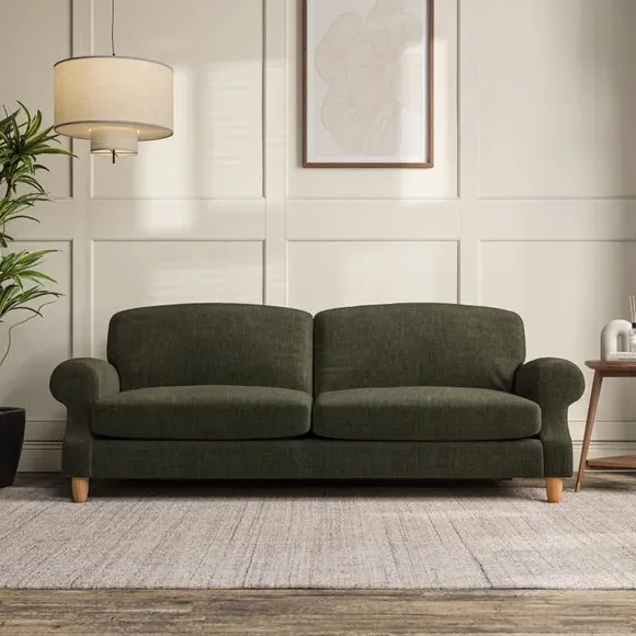 4-Seater Sofa with Scroll Arms - Green, Chenille
