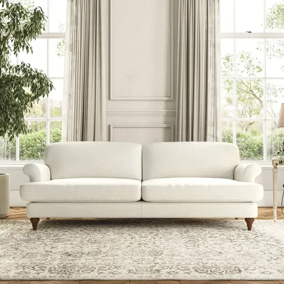 4-Seater Sofa with Scroll Arms - Ivory