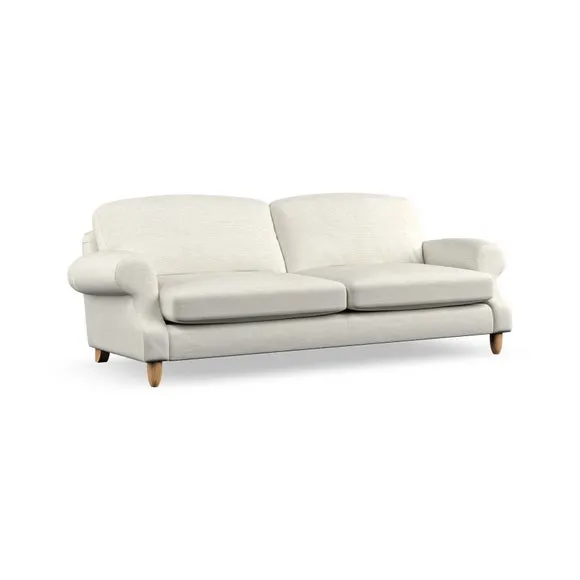 4-Seater Sofa with Scroll Arms - Ivory, Chenille