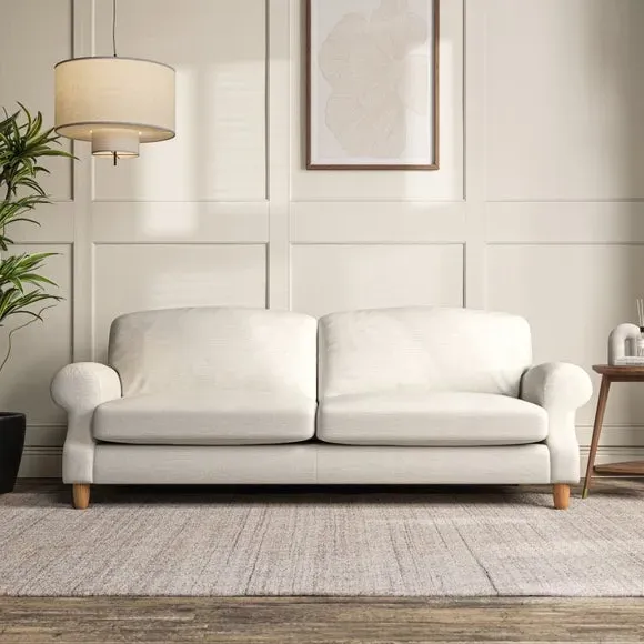4-Seater Sofa with Scroll Arms - Ivory, Chenille