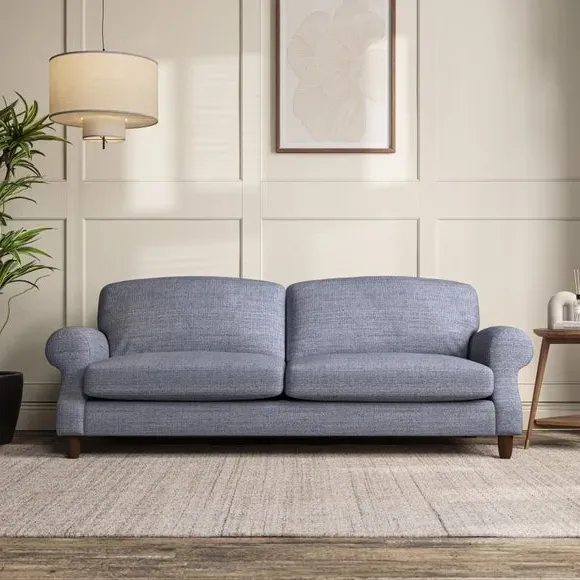 4-Seater Sofa with Scroll Arms - Navy, Fabric