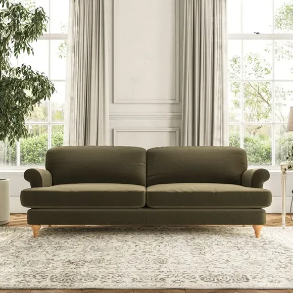 4-Seater Sofa with Scroll Arms - Olive