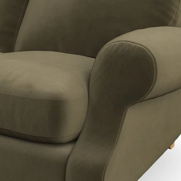 4-Seater Sofa with Scroll Arms - Olive, Velvet