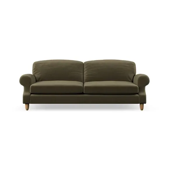 4-Seater Sofa with Scroll Arms - Olive, Velvet