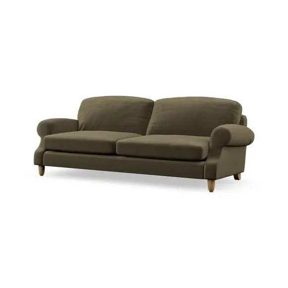 4-Seater Sofa with Scroll Arms - Olive, Velvet