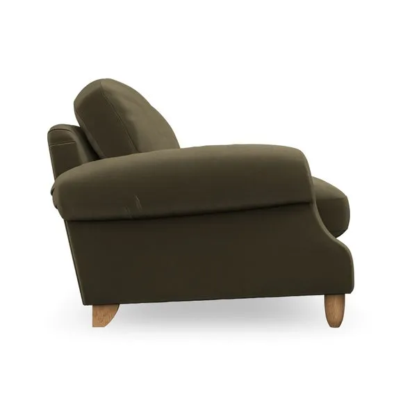 4-Seater Sofa with Scroll Arms - Olive, Velvet