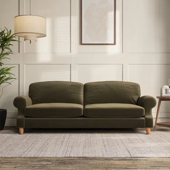 4-Seater Sofa with Scroll Arms - Olive, Velvet