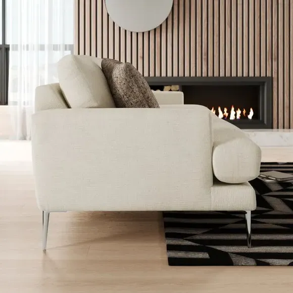 4-Seater Sofa with Square Arms - Ivory, Fabric