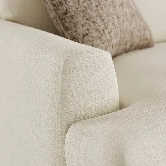 4-Seater Sofa with Square Arms - Ivory, Fabric