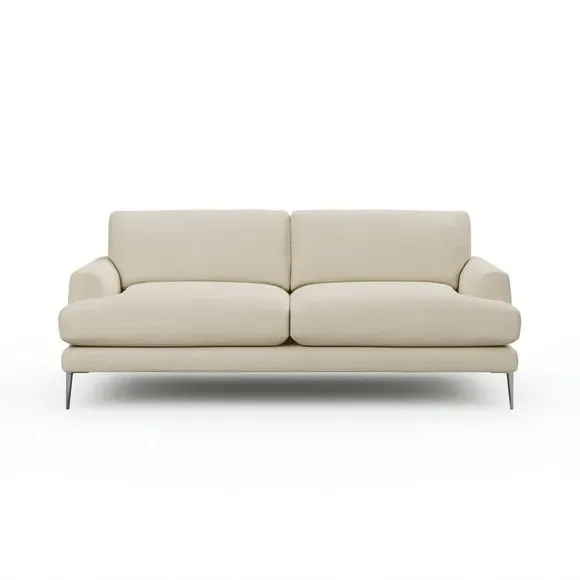 4-Seater Sofa with Square Arms - Ivory, Fabric
