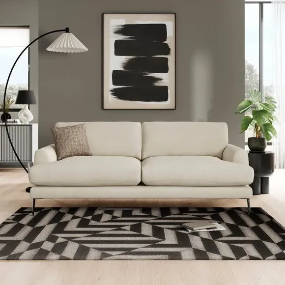 4-Seater Sofa with Square Arms - Ivory, Fabric image