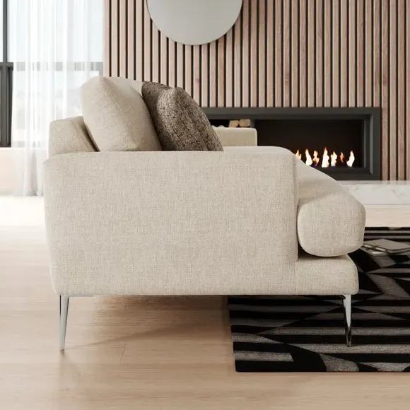 4-Seater Sofa with Square Arms - Natural, Fabric