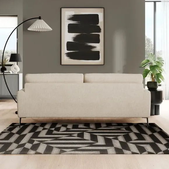 4-Seater Sofa with Square Arms - Natural, Fabric