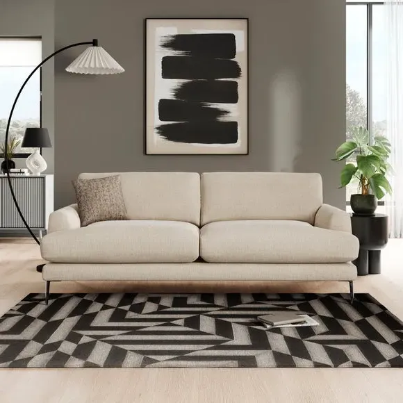 4-Seater Sofa with Square Arms - Natural, Fabric