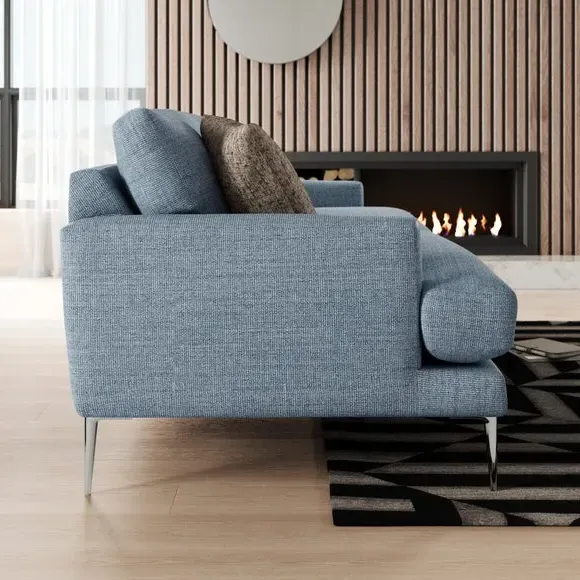 4-Seater Sofa with Square Arms - Navy, Fabric