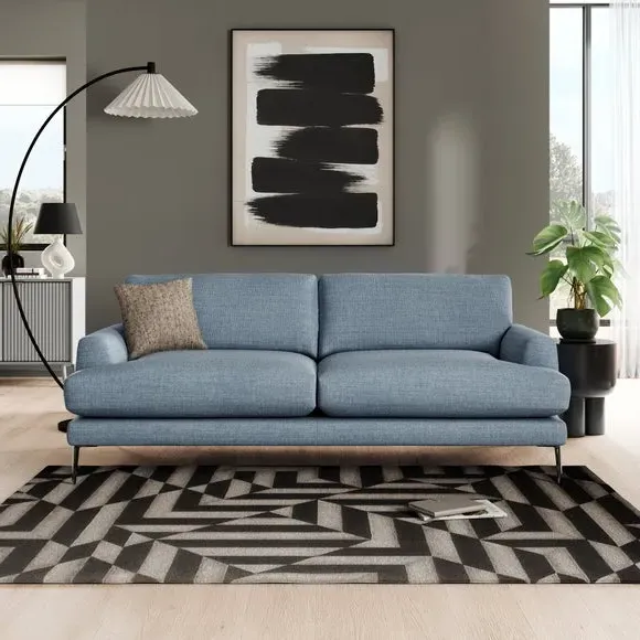 4-Seater Sofa with Square Arms - Navy, Fabric