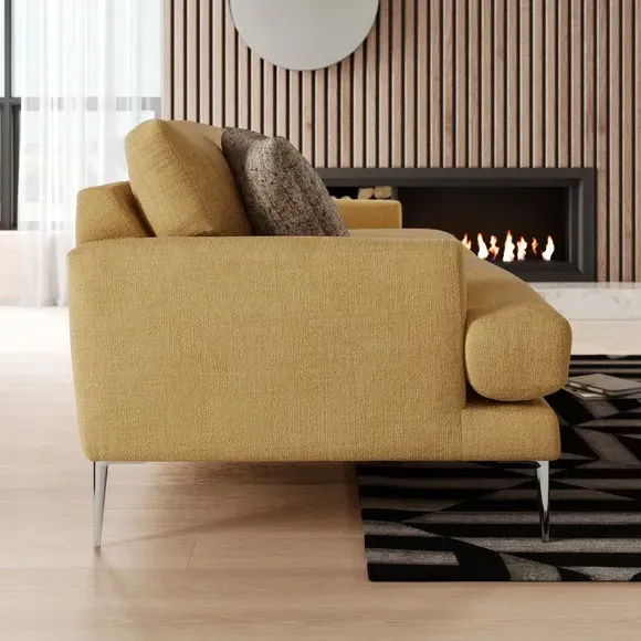 4-Seater Sofa with Square Arms - Ochre, Fabric