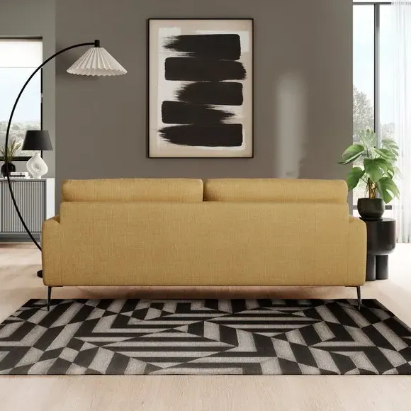 4-Seater Sofa with Square Arms - Ochre, Fabric