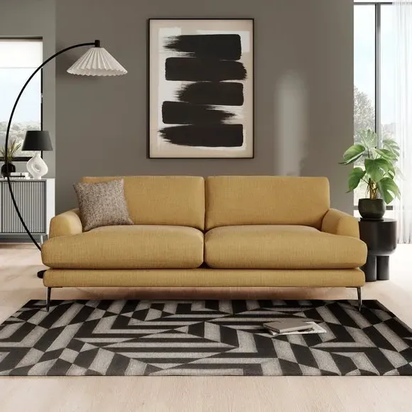 4-Seater Sofa with Square Arms - Ochre, Fabric