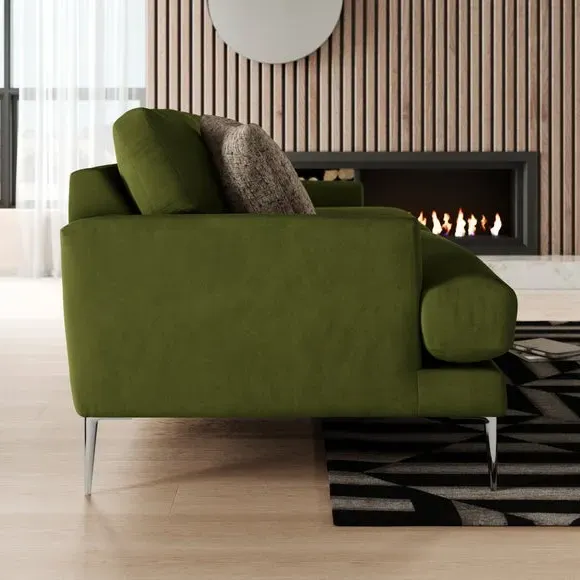 4-Seater Sofa with Square Arms - Olive, Velvet