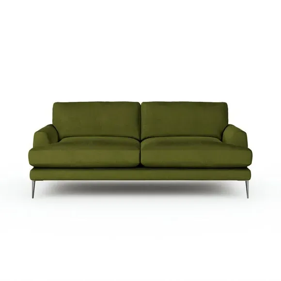 4-Seater Sofa with Square Arms - Olive, Velvet