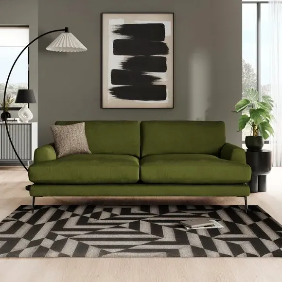 4-Seater Sofa with Square Arms - Olive, Velvet