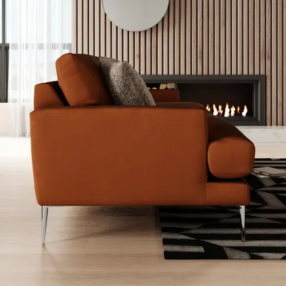 4-Seater Sofa with Square Arms - Orange, Velvet