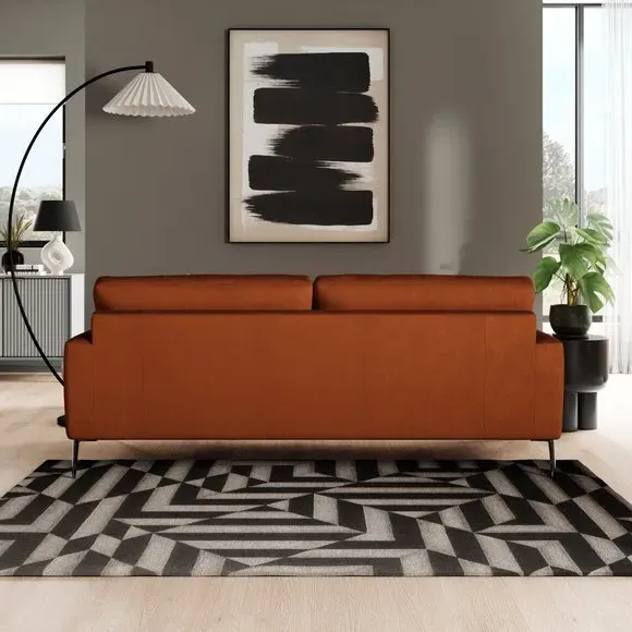 4-Seater Sofa with Square Arms - Orange, Velvet