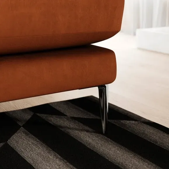 4-Seater Sofa with Square Arms - Orange, Velvet