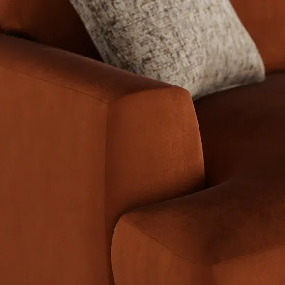4-Seater Sofa with Square Arms - Orange, Velvet