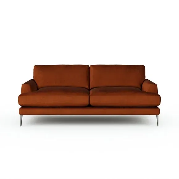 4-Seater Sofa with Square Arms - Orange, Velvet