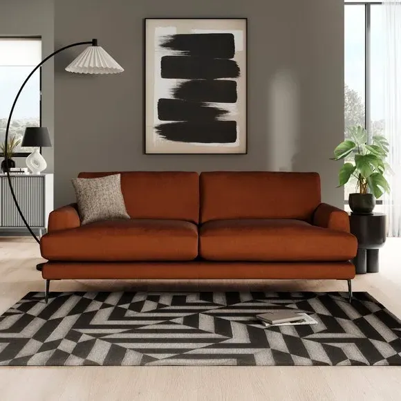 4-Seater Sofa with Square Arms - Orange, Velvet