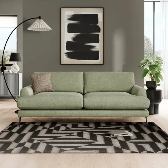 4-Seater Sofa with Square Arms - Sage, Fabric