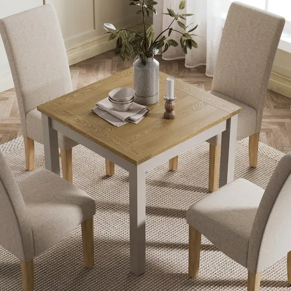 4-Seater Square Dining Table - Stone, Oak Effect