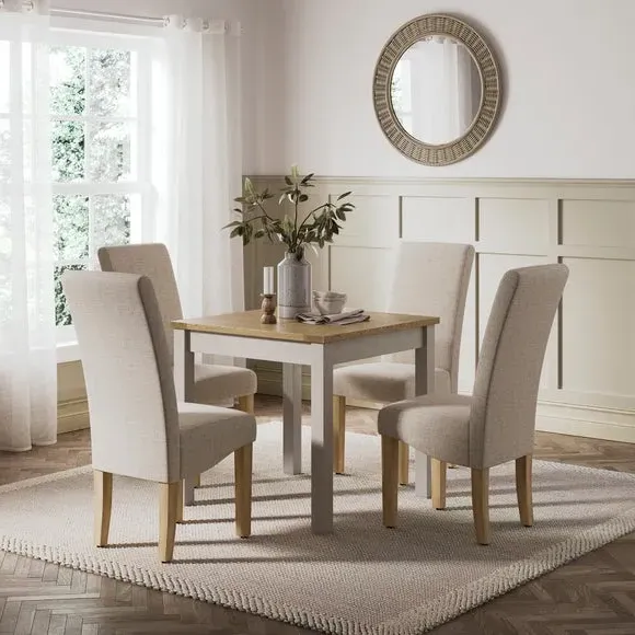 4-Seater Square Dining Table - Stone, Oak Effect