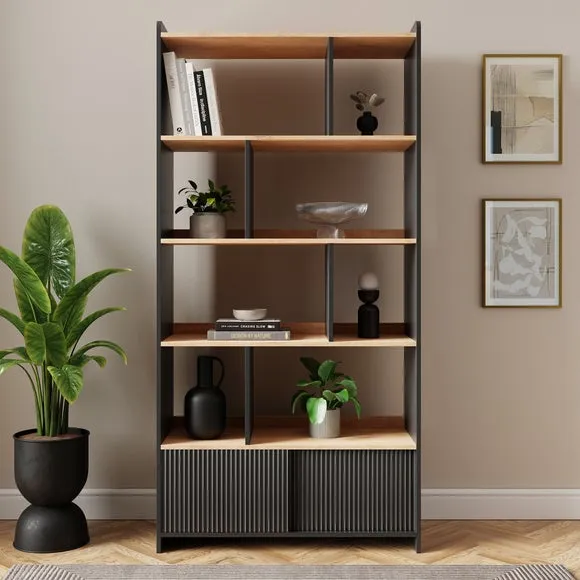 4-Shelf Bookcase with Storage - Black, Wood image