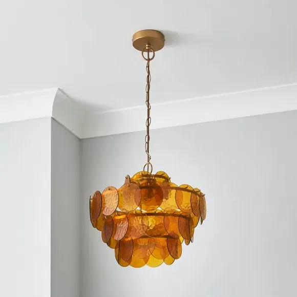 4-Tier Disc Pendant Light - Amber, Glass