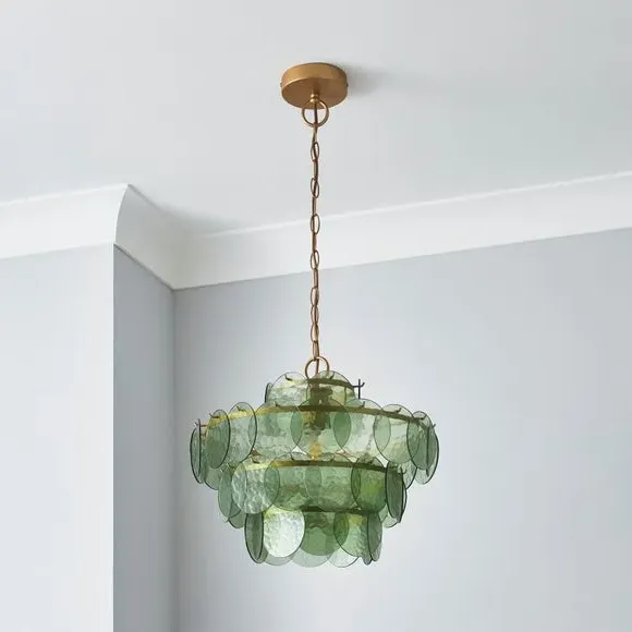 4-Tier Disc Pendant Light - Olive, Glass