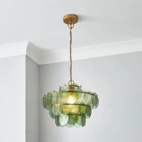4-Tier Disc Pendant Light - Olive, Glass