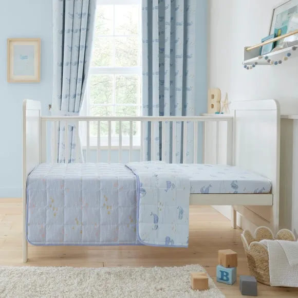 4 Tog Quilt Reversible Design - Light Blue, Cotton