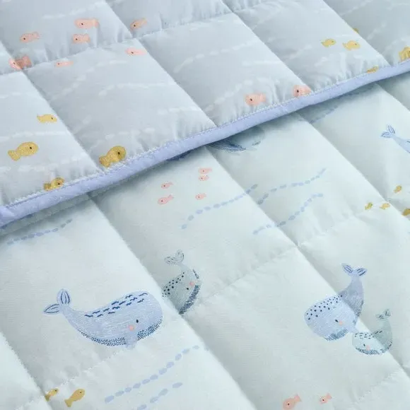 4 Tog Quilt Reversible Design - Light Blue, Cotton