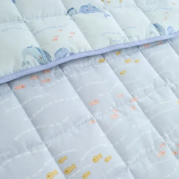 4 Tog Quilt Reversible Design - Light Blue, Cotton
