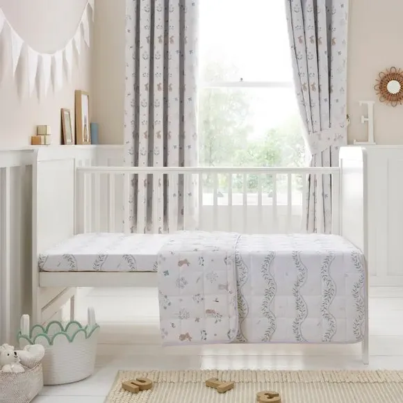 4 Tog Quilt with Bunny Print - White, Cotton