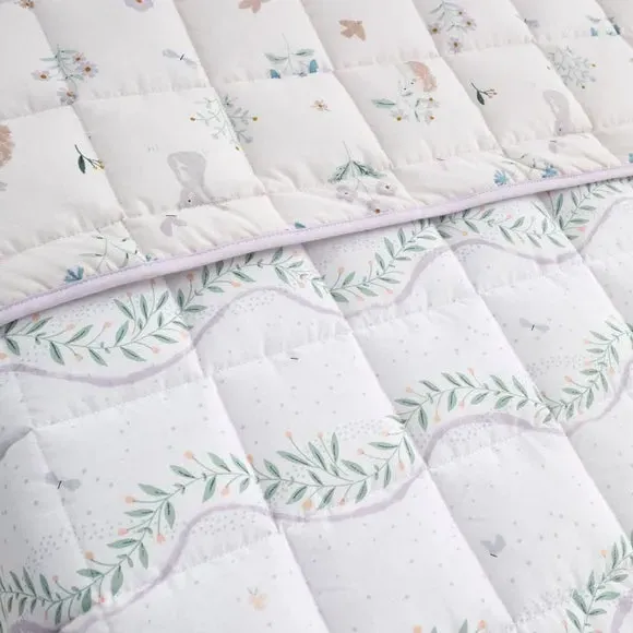 4 Tog Quilt with Bunny Print - White, Cotton