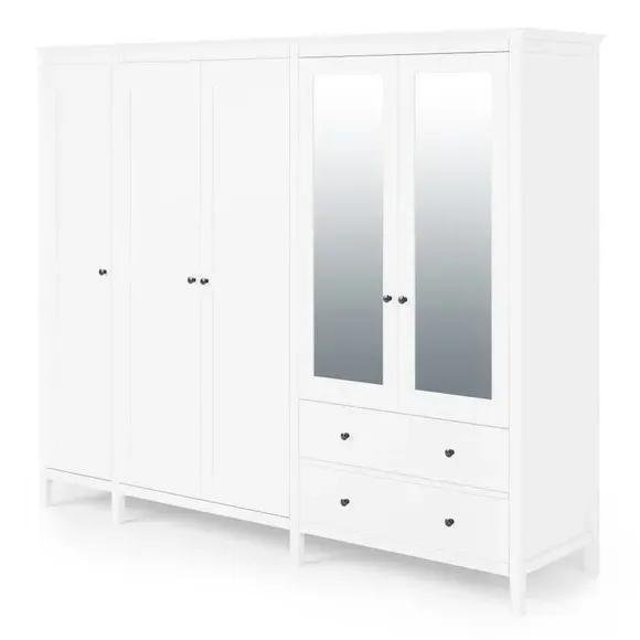 5-Door Wardrobe with Mirrors - White, Painted