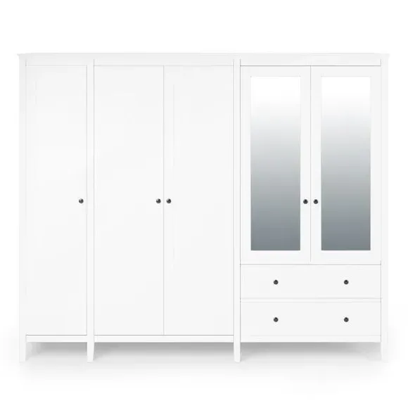 5-Door Wardrobe with Mirrors - White, Painted