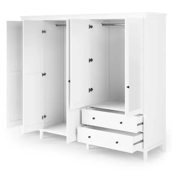5-Door Wardrobe with Mirrors - White, Painted