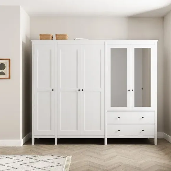 5-Door Wardrobe with Mirrors - White, Painted image